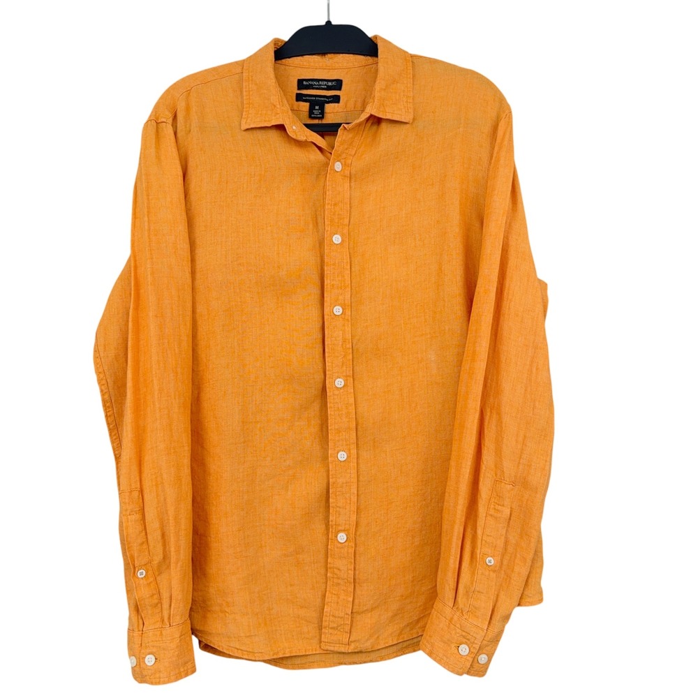 Banana Republic Untucked Standard Fit Shirt Mens M 100% Linen Orange